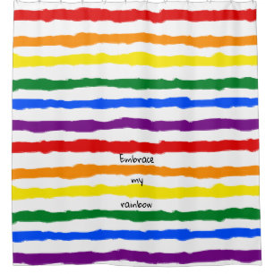 Rideaux De Douche Lignes arc-en-ciel avec texte personnalisé