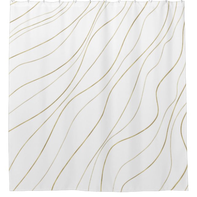 Rideaux De Douche Lignes blanches et dorées Wavy Glam moderne (Devant)