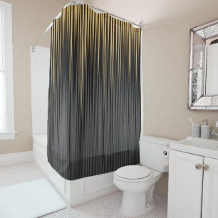 Rideaux De Douche Lignes de mélange noir jaune Contemporain