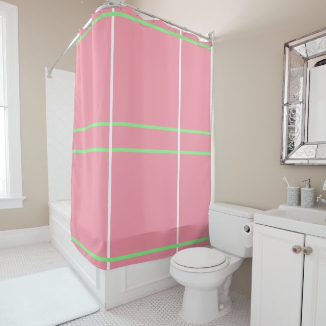 Rideaux De Douche Lignes géométriques vertes à la menthe rose (En situation)