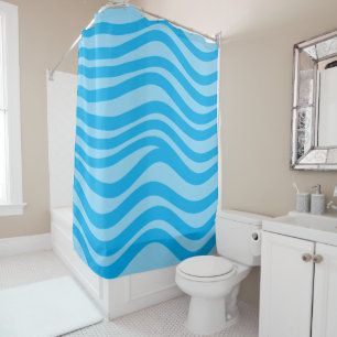 Rideaux De Douche Lignes ondulées épaisses en bleu et bleu foncé