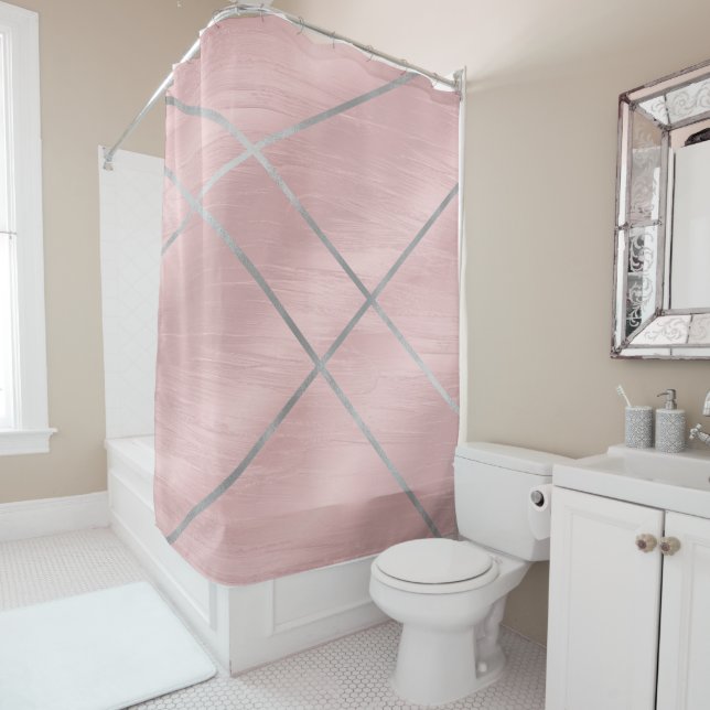 Rideaux De Douche Lignes rose et argenté rose en or (En situation)
