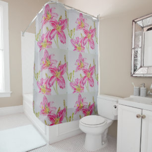 Rideaux De Douche Lilias rose peinture aquarelle florale