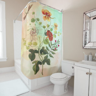 Rideaux De Douche L'illustration botanique florale vintage fleurit