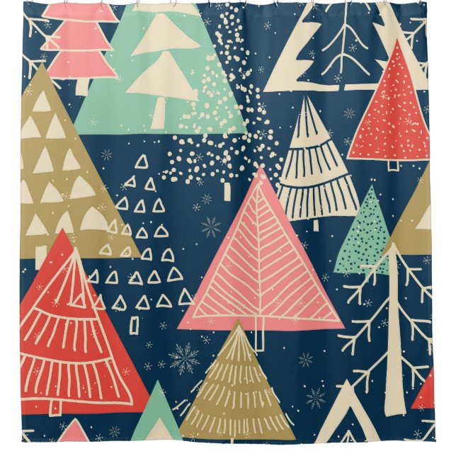 Rideaux De Douche L'Illustration Festive Des Arbres De Noël. (Devant)