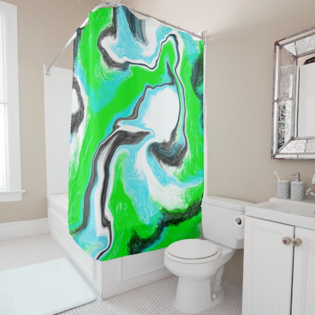 Rideaux De Douche Lime Green et Aqua Blue Marble Art Abstrait (En situation)