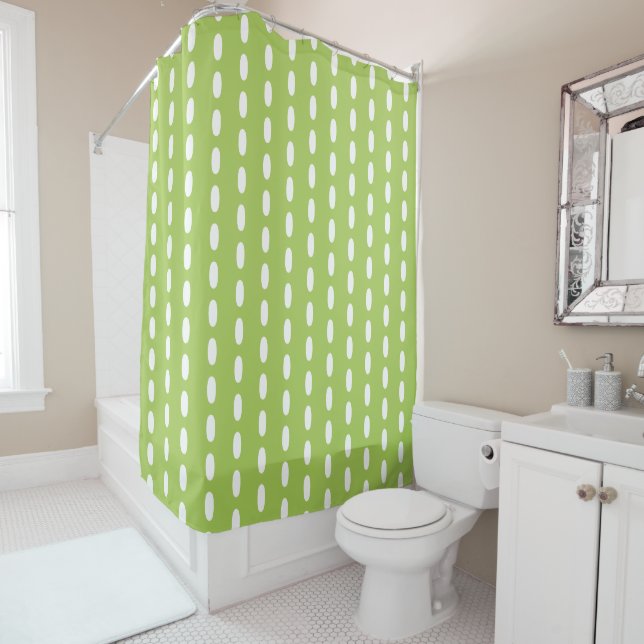 Rideaux De Douche Lime Green Motif blanc (En situation)