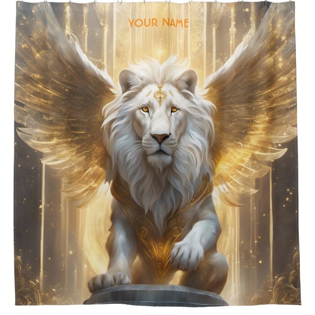 Rideaux De Douche Lion blanc Angélique mignon Imaginaire (Devant)