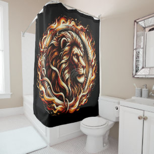 Rideaux De Douche Lion flamboyant en anneau d'astrologie des flammes