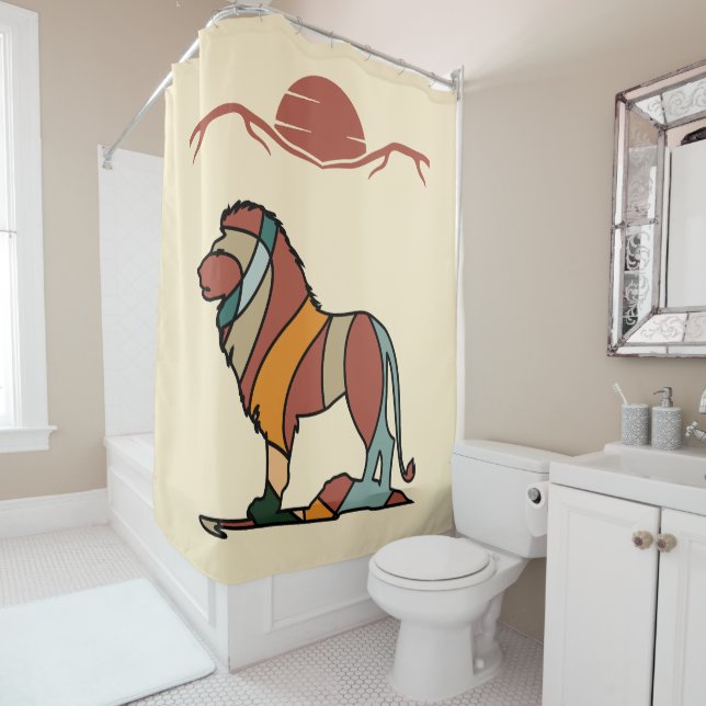 Rideaux De Douche Lion Moderne Abstrait de la Savane Sereine (En situation)