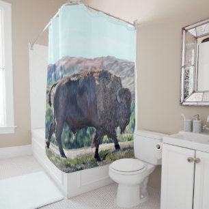 Rideaux De Douche L'itinérance de bison américain dans les prairies