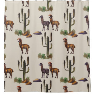 Rideaux De Douche Llama alpaca faune, motif d'aquarelle.