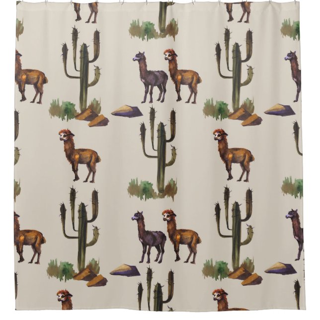Rideaux De Douche Llama alpaca faune, motif d'aquarelle. (Devant)