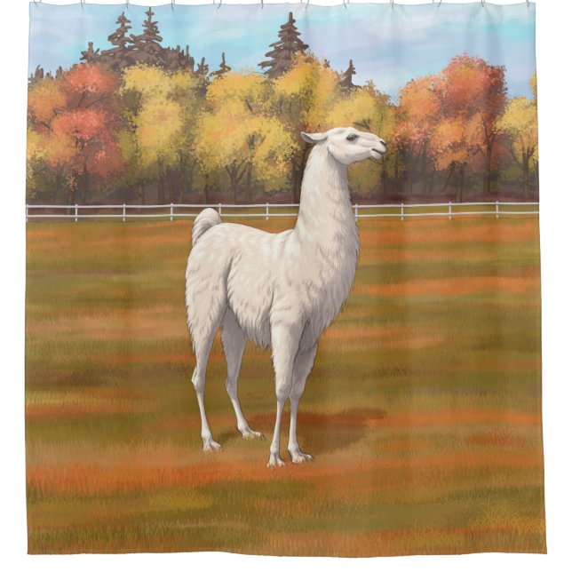 Rideaux De Douche Llama blanche dans les pâturages agricoles d'autom (Devant)