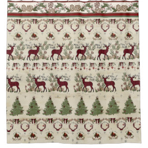Rideaux De Douche Lodge Christmas Tree Joyeux Bright Deer Antlers