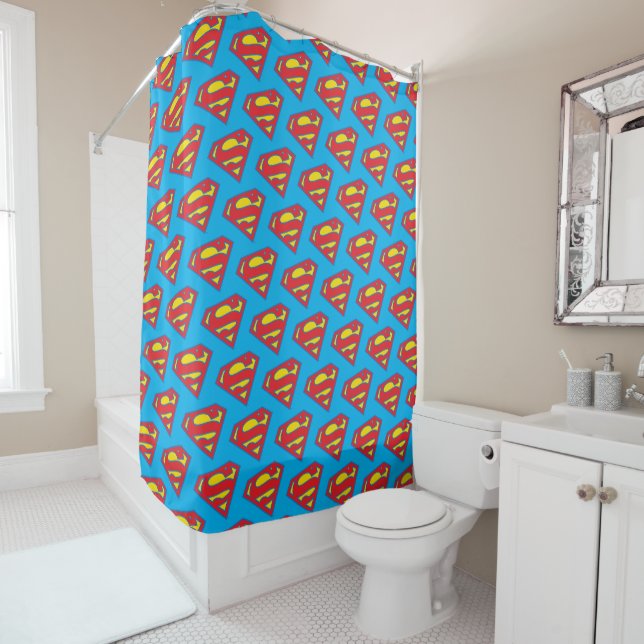 Rideaux De Douche Logo classique Supergirl avec fond bleu (En situation)