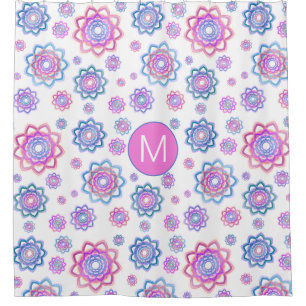 Rideaux De Douche Lotus Flower Moderne Monogramme Rose Pastel Vert