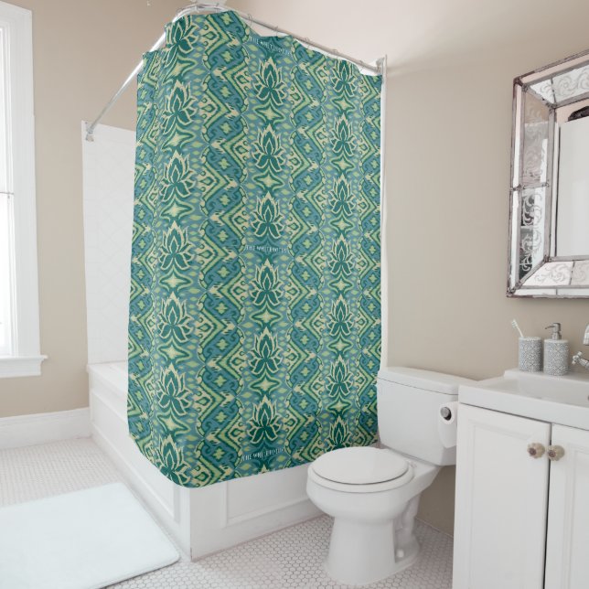 Rideaux De Douche Lotus Ikat Motif - Le Lotus Blanc (En situation)