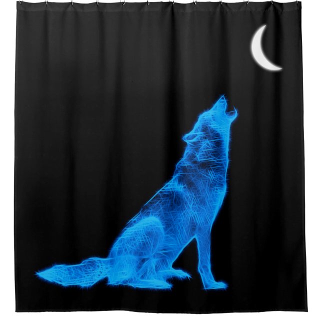Rideaux De Douche Loup bleu hurlant à la lune (Devant)