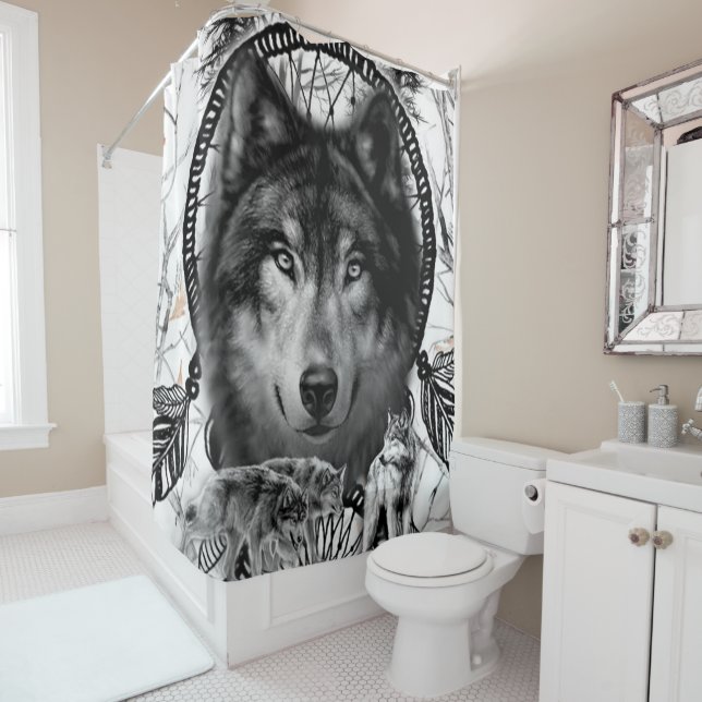 Rideaux De Douche Loup du Rêveur américain (En situation)