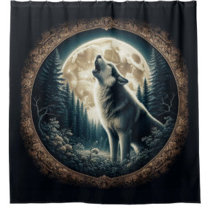 Rideaux De Douche Loup vintage et lune classique