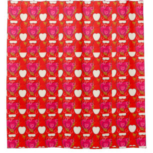 Rideaux De Douche Love Pattern Rouge"