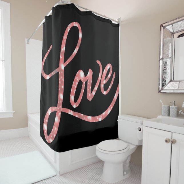 Rideaux De Douche Love Script | Étoiles de Parties scintillant noire (En situation)