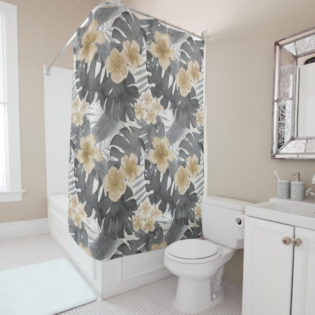 Rideaux De Douche Luana Aquarelle Tropical Neutral Floral (En situation)