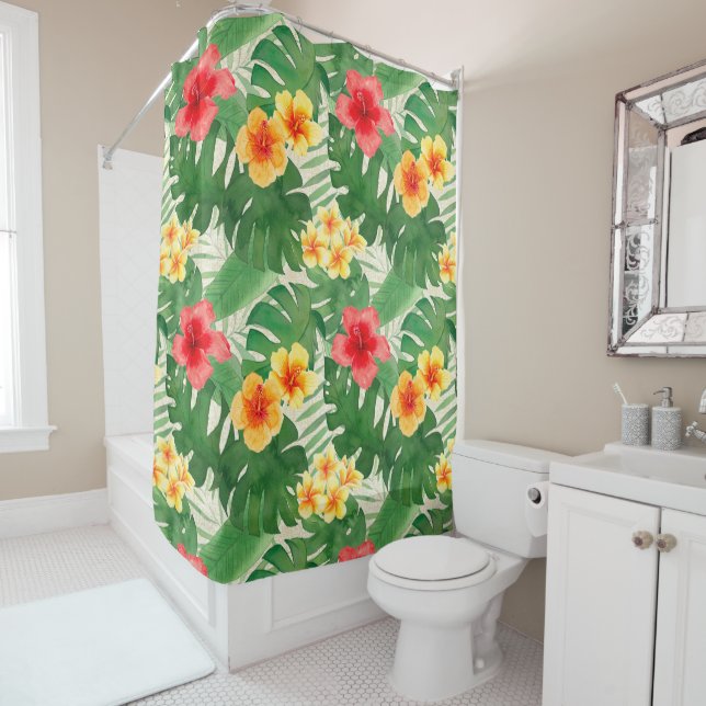 Rideaux De Douche Luana Aquarelle Tropical Vivid Floral (En situation)