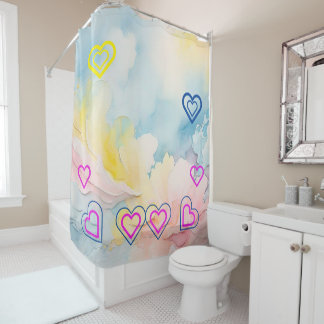 Rideaux De Douche Lumière et Coeurs Bleus