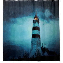 Rideaux De Douche Lumière océan bleu foncé nuit pluvieuse