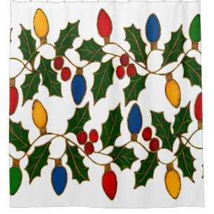 Rideaux De Douche Lumières de Noël et houx en art cloisonné