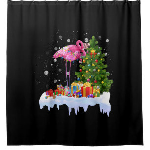 Rideaux De Douche Lumières des arbres de Noël Flamant rose
