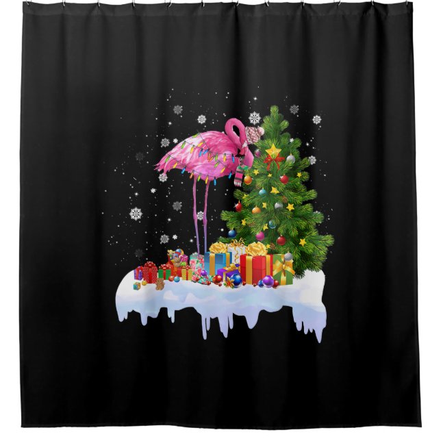 Rideaux De Douche Lumières des arbres de Noël Flamant rose (Devant)