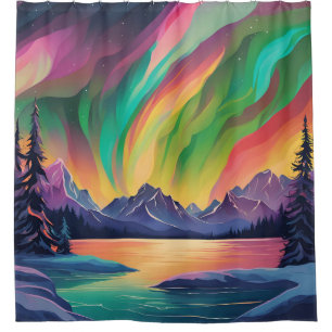 Rideaux De Douche Lumières Nord colorées Aurora Borealis Art