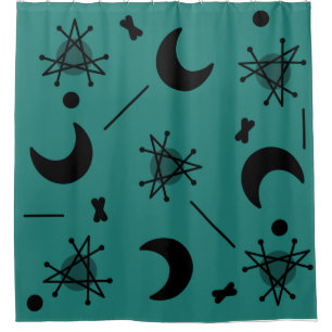 Rideaux De Douche Lunes et étoiles L'ère atomique Turquoise Abstrait