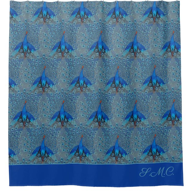 Rideaux De Douche Luxe Monogram Turquoise Turquoise Blue Peacock Mot (Devant)