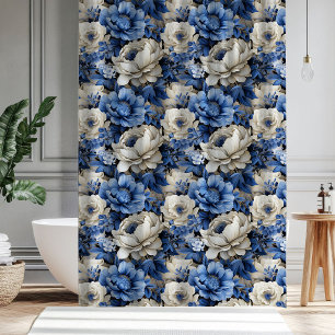 Rideaux De Douche Luxueux Élégant Floral Ivoire Bleu Douche de Bain