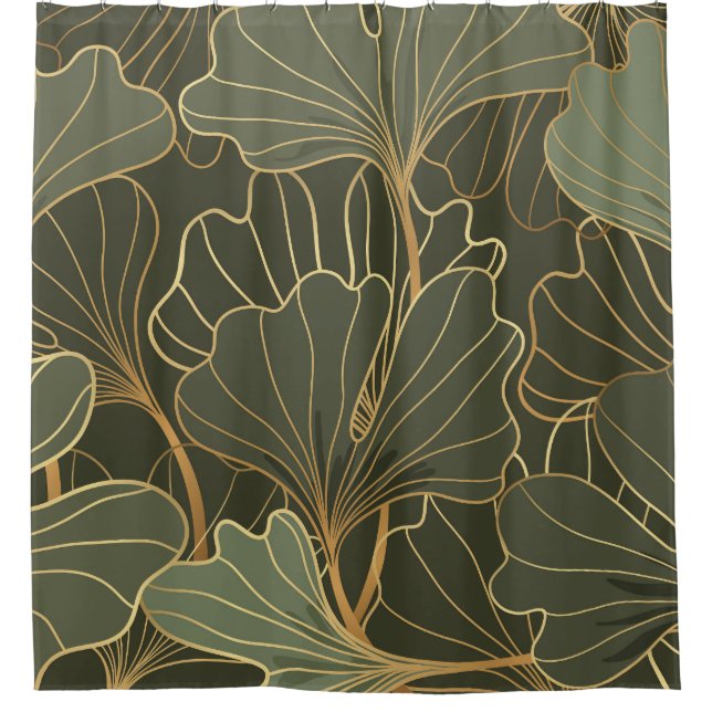 Rideaux De Douche Luxueux Ginkgo Gold Line Art (Devant)