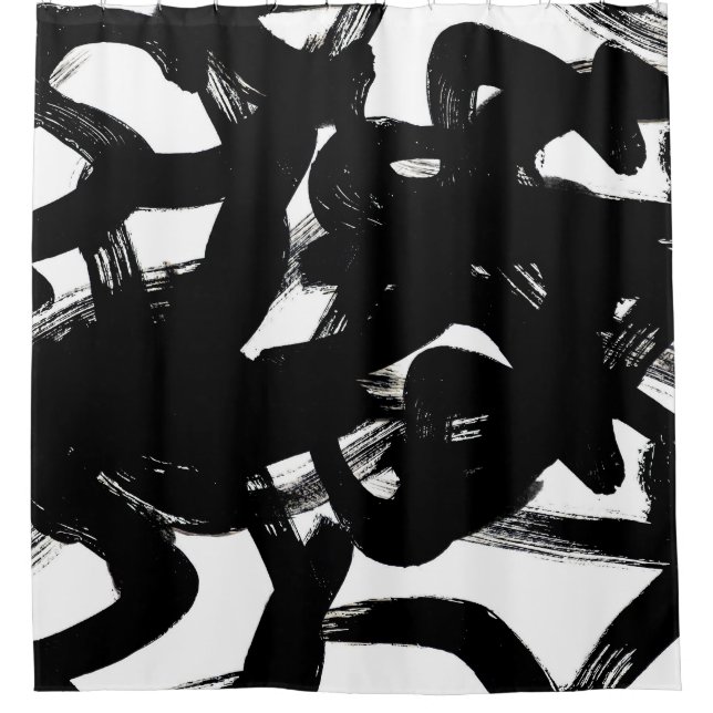Rideaux De Douche Luxueux Gold Art : Abstrait Black Stroke. (Devant)