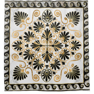Rideaux De Douche Luxury Greek Ornament Black and White Marble
