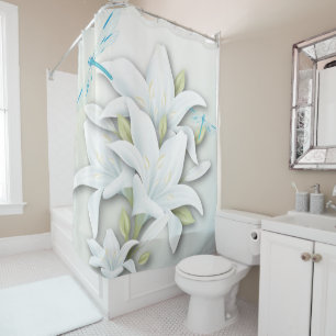 Rideaux De Douche Lys blancs et libellules