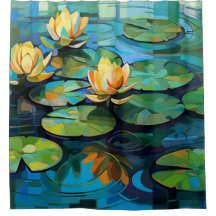 Lys d'eau et fleurs de lotus aquarelle