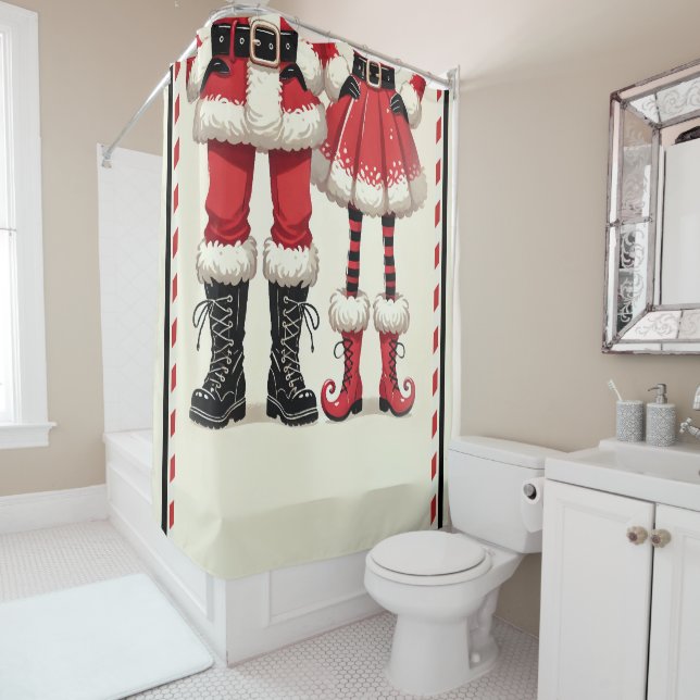 Rideaux De Douche M. & Skinny Mme Claus Red Black Holiday (En situation)