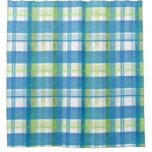 Rideaux De Douche Madras Plaid Green and Blue
