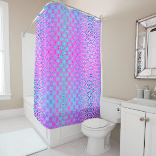 Rideaux De Douche Magenta, bleu ciel et géométrique marine