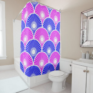 Rideaux De Douche Magenta et bleu chinois semi-cercle Motif vague