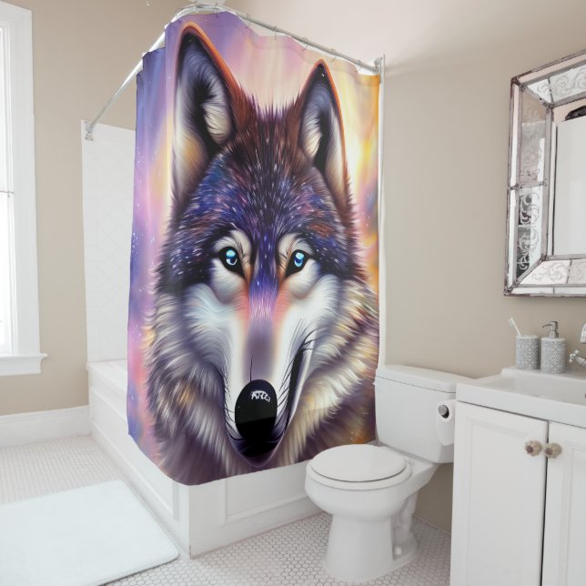 Rideaux De Douche Magnificence Masculine du loup (En situation)