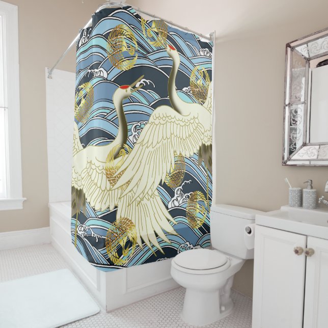 Rideaux De Douche magnifique design motif japonais (En situation)