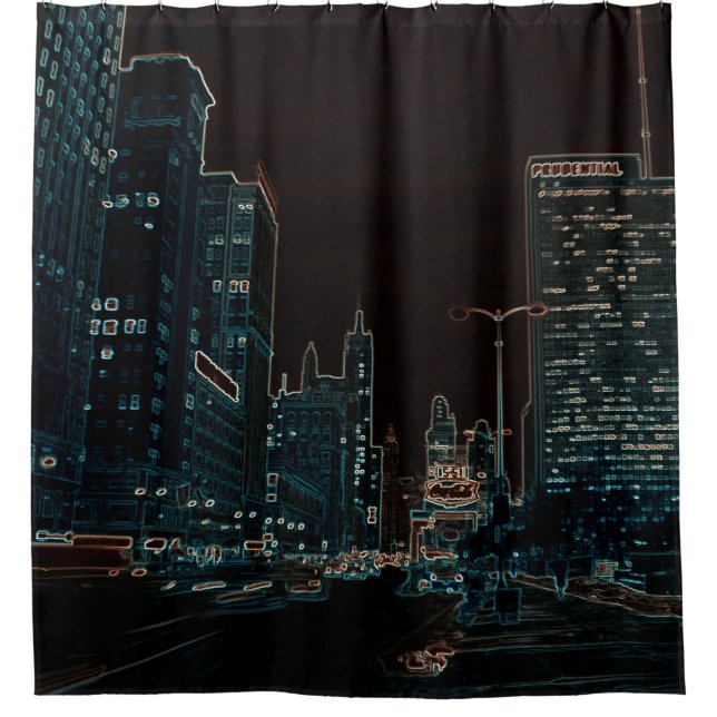 Rideaux De Douche Magnifique Michigan Avenue 1967 Chicago Neon Night (Devant)